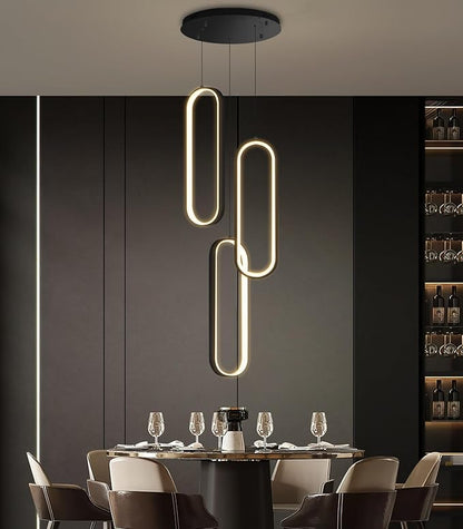 Modern Ring Chandelier LED Dimmable Ceiling Light for Kitchen Island Living Room Staircaes Dining Room Black