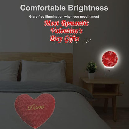 EKOBLA Red Heart Plug-in Night Light, Romantic Love Valentine Theme LED Nightlight with Auto Sensor for Home Decor
