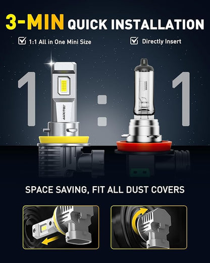 AUXITO H11 9005 LED Bulbs, 900% Brighter HB3 H8 H9 Light Bulbs, Plug N Play, Long Lifespan, No Flicker 99% Compatibility, 4PCS