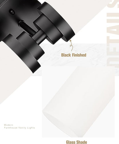 Emak 2 Light Black Vanity Lights for Bathroom, 22 Inch Bathroom Light Fixtures Modern Wall Sconces with Milk Glass Shade for Bathroom, Bedroom, Hallway, VL085-BK-ML-2