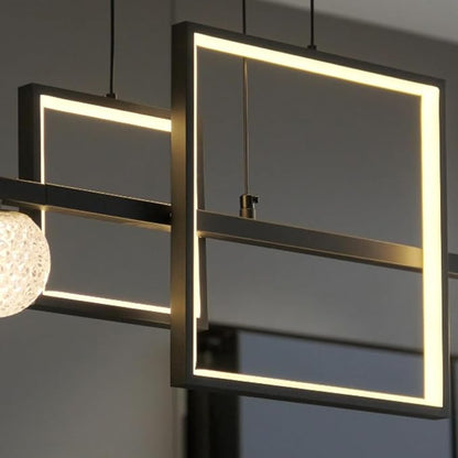 ORANOOR Modern LED Pendant Lights, 47in Dimmable Linear LED Chandelier Lighting, Square Black & Gold Dining Room Hanging Light Fixtures Kitchen Island Globe Pendant Light for Dining Table (4200lm)