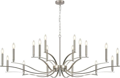 18 Light Nickel Living Room Chandelier High Ceiling Foyer Candle Chandelier Large Modern 59in Metal Chandeliers Hanging Light for Master Bedroom Dining Room Light Fixture Over Table