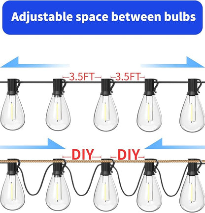 luckystyle 120FT LED Outdoor String Lights with 30+2 Edison Shatterproof Waterproof Bulbs, 2700K Commercial Grade Patio Lights, Heavy Duty Outside Hanging Outdoor Lights for Garden Porch Deck Decor