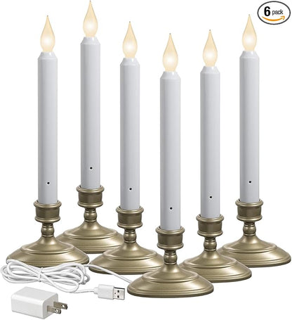 Xodus Innovations FPC1370P-6 Electric LED Plug-in Flameless Window Candle with New Hot Spot Technology and Dusk to Dawn Sensor and Choice of Warm or White Flame Color, Pewter/Silver, Pack of 6
