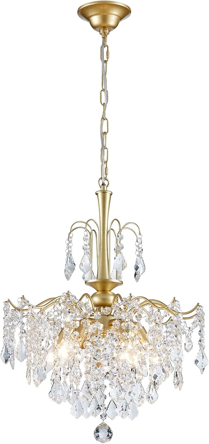 Crystal Chandeliers for Dining Room, Modern Gold Chandelier Light Fixture, Crystal Kitchen Ceiling Hanging Pendant Light 6 Lights for Living Room Hallway Bathroom Bedroom Foyer