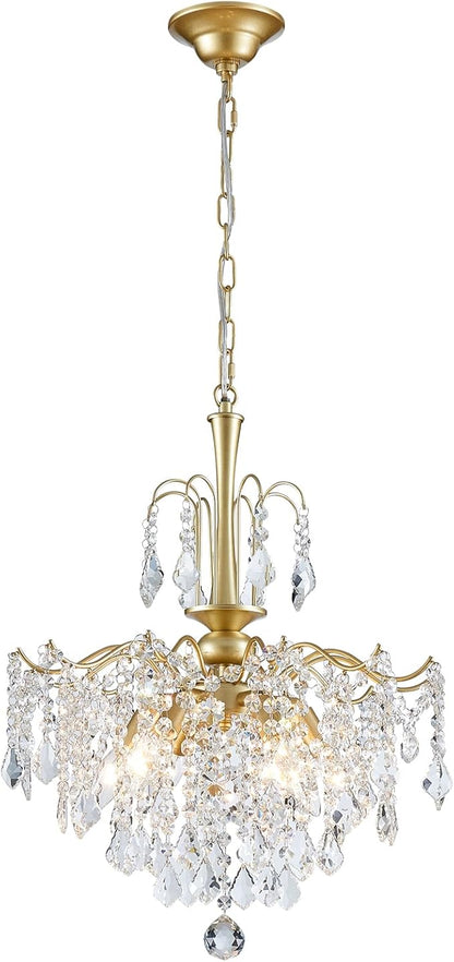 Crystal Chandeliers for Dining Room, Modern Gold Chandelier Light Fixture, Crystal Kitchen Ceiling Hanging Pendant Light 6 Lights for Living Room Hallway Bathroom Bedroom Foyer