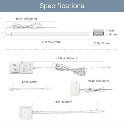 V4light Under Cabinet LED Lighting, 6 Pack Ultra Slim Aluminum Light Bars, Plug-in Kitchen Lights with Touch Dimmer, Dimmable 2700K–6500K, Linkable for Closet, Shelf, Display Cabinet