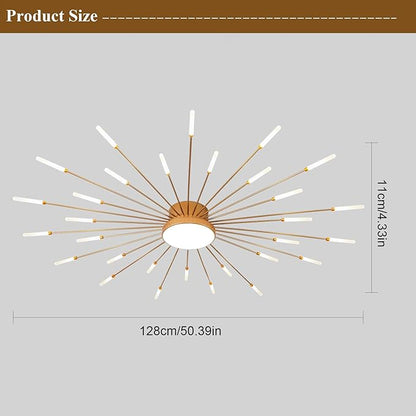 JAYMP 50.4" Ceiling Light Modern Flower Shape Ceiling Lamp for Living Room Dining Room Flush Mount Metal Acrylic Sputnik Firework Petal LED Lighting Fixture (Matte Gold, 30+1 Lights)