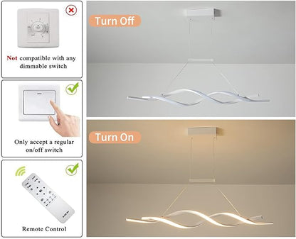 Jaycomey Modern Pendant Light, Dimmable LED Chandelier with Remote Control, Wave Shape Chandelier Lighting, Chandeliers for Dining Rooms Kitchen Island Restaurant Living Room, 3000-6000K, 28W, White