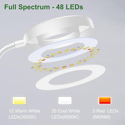 Wolezek 2 in 1 Grow Lights for Indoor Plants, 3 Colors Plant Lights for Indoor Growing with 360° Gooseneck, 48 LEDs Full Spectrum Plant Grow Lights Indoor, 6/12/16H Timer, 5 Brightness, White 3 Pack