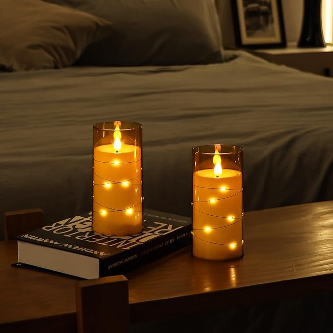 Aignis Flickering Flameless Candles Battery Operated Candles LED Candles with Remote Timer for Home/Wedding/Birthday/Holiday Decor ，Brown 3D Flame Set of 2 (D3 xH6 6")