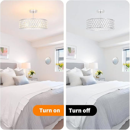 Lxybcce Chrome Crystal Ceiling Light Fixture - Modern Semi Flush Mount Ceiling Chandelier Lighting for Kitchen, Dazzling Prism Chandelier for Bedroom, Bathroom, Dining Room, 5 Light, 16 in