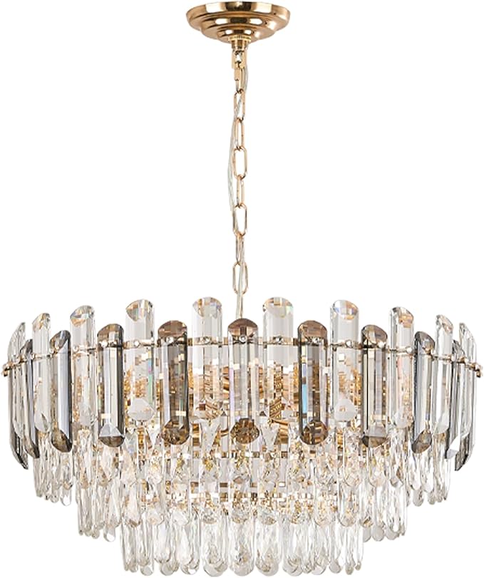 Gold Crystal Chandelier 20" 10-Light 3-Tier K9 Crystal Round Adjustable Pendant Light Modern Crystal Chandeliers for Dining Room Living Room Kitchen Island Bedroom Foyer Entryway