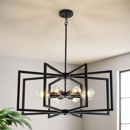 29.5” Chandeliers for Dining Room, 8-Light Dining Room Light Fixtures Over Table,Black Kitchen Table Light Fixtures,Dining Room Chandelier with Adjustable Height Rod