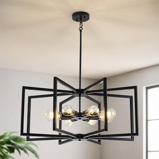29.5” Chandeliers for Dining Room, 8-Light Dining Room Light Fixtures Over Table,Black Kitchen Table Light Fixtures,Dining Room Chandelier with Adjustable Height Rod
