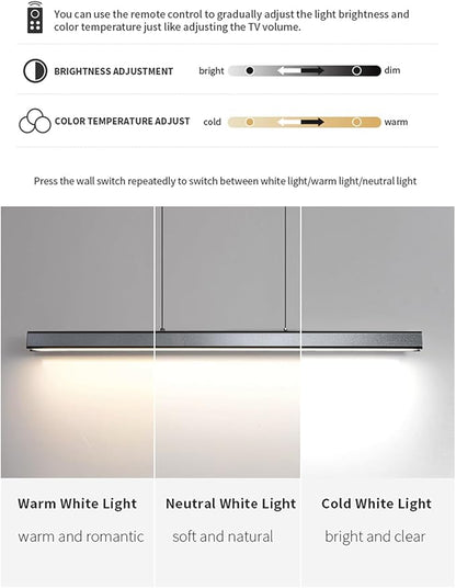 JAYMP Minimalist Linear Pendant Light Dimmable LED Modern Chandelier Dining Room Island Light Restaurant Cafe Bar Office Hanging Lamp Black 45"