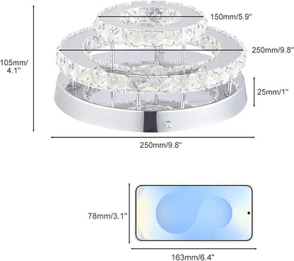 2-Tier Crystal Flush Mount Mini Chandelier Ceiling Light, 30W LED Modern Round Ceiling Fixture for Hallway Entryway Staircase Kitchen, Warm White (2500–3500K)