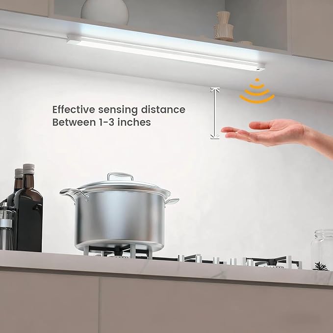 2Pcs 16 Inch Under Cabinet Lights with Hand Wave, Under Counter Lighting 5000K Cold White,Dimmable,Plug and Play,LED Lights for Kitchen Cabinet, Cupboard, Closet, Desk