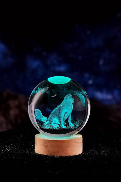Dog Crystal Ball Lamp,3.15 inch 3D K9 Animal Crystal Ball Dog Night Light with Wooden Base, Lamp Gift for Animals Lovers,16 Colors Change with Remote Control (J)