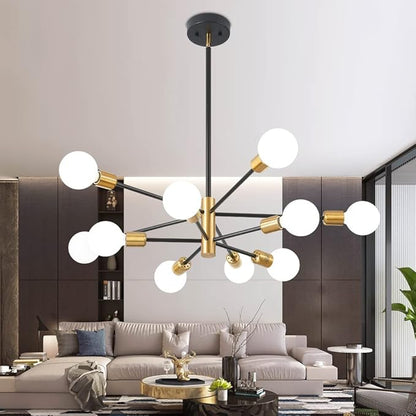Sputnik Chandeliers Black and Gold Chandelier Modern Pendant Light Fixture Mid Century Industrial Ceiling Lighting 10 Lights for Dining Room, Kitchen, Bedroom, Living Room and Farmhoue