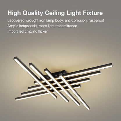 JAYMP 45.7" Modern Ceiling Light with Remote, Black Sputnik Ceiling Lamp, 128W Dimmable LED Lighting Fixture for Dining Room, Living Room, Kitchen Island, 8 Lights