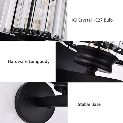 Hardwired Crystal Wall Sconces, Modern E27 Wall Lights, Black Square Finish Wall Lamp for Living Room Bedroom Dining Room Hallway Entryway (Black Square)