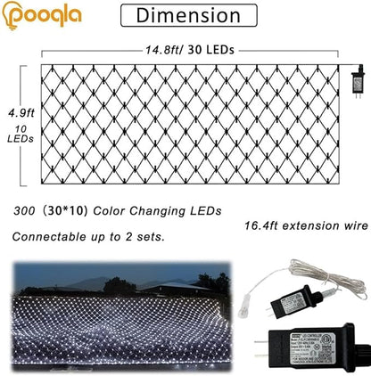 White Net Lights Outdoor, 300 LED Christmas Net Mesh Lights for Bushes 14.8x4.9 ft, 8 Modes Waterproof Twinkle String Light Connectable for Christmas Hedge Yard Garden Party Decor