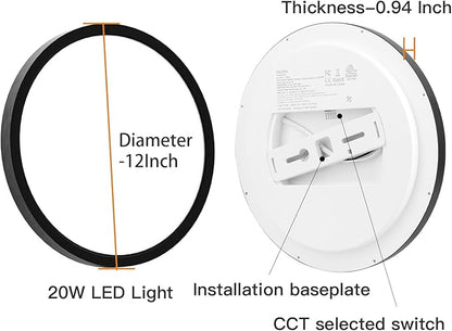 TALOYA Dimmable Flush Mount Ceiling Light,12Inch,20W,5 CCT,LED Ceiling Light Fixture for Bedroom,Kitchen,Living Room,Black