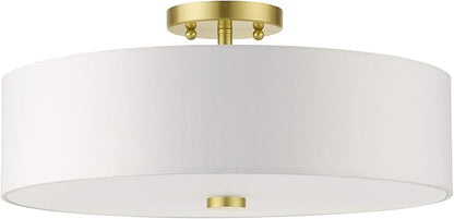 Livex Lighting 51055-12 Meridian Collection 4-Light Semi Flush Mount Ceiling Light with Off-White Hardback Fabric Shade, Satin Brass