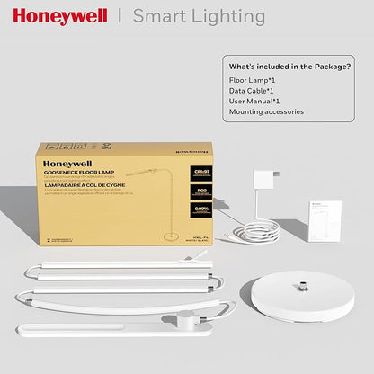 Honeywell LED Floor Lamp for Reading, CRI97 Full Spectrum Eye-Caring Task Lamp, Stepless Dimmable 3000K-5000K Standing Lamp with Flexible Gooseneck, 77.5" Tall for Living Room, Bedroom, Office
