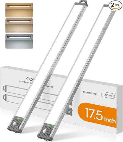 GOODEA 17.5Inch Under Cabinet Lighting, 4500mAh Rechargeable Battery Motion Sensor Light Indoor, Wireless Under Cabinet Lights for Kitchen, Closet（2 Pack-17.5 inch