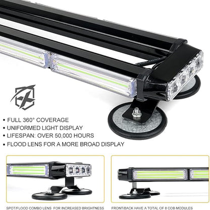 Xprite 26" COB LED Strobe Rooftop Flashing Light Bar, Double Side Hazard Warning Caution Beacon Lights w/Magnetic Mount for Emergency Vehicles Construction Cars Trucks Traffic Security - Green