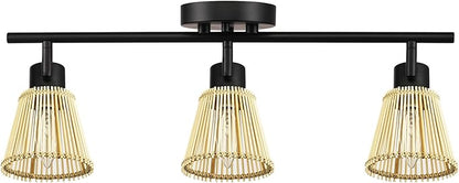 Globe Electric 3-Light Track Lighting Kit, Matte Black, Bamboo Shades, 3 Bulb Kitchen Light, E12 Socket
