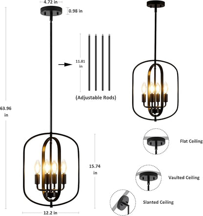 Black Chandelier for Dining Room Light Fixture, Modern Farmhouse Chandelier for Entryway Foyer Lighting Fixtures, Pendant Lights Kitchen Island Hanging Rustic Small Chandelier for Living Room