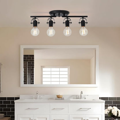 4-Light Track Lighting Fixtures Ceiling, Black Kitchen Track Lighting with Adjustable Light Head,Flush Mount Ceiling Light for Dining Room Living Room Hallway Art Wall Bathroom.