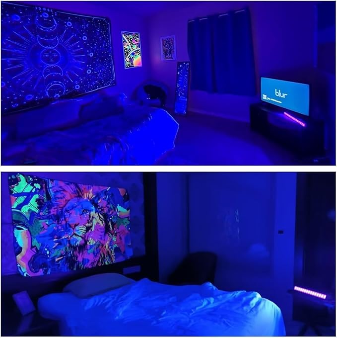 Upgraded 4 Pack 40W Blacklight Bar, IP66 Waterproof LED Black Light with Plug+Switch+6ft Cord, Each Light Up 24x24ft, for Outdoor, Glow Party, Halloween, Body Paint, Bedroom, Classroom, Stage Lighting
