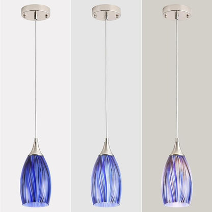 GLADFRESIT Deep-Sea Blue Glass Pendant Lights – Set of 3, Handcrafted Hanging Lights for Kitchen Island, Dining Room, or Entryway – Adjustable Nylon Cord & Ceramic Socket – E26 Base (Bulbs Excluded)