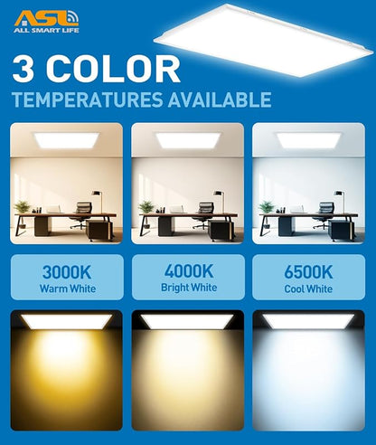 2x4 LED Flat Panel Lights for Drop Ceiling 6-Pack, 7200Lumens 0-10V Dimmable, 3CCT 3000K-4000K-6500K, 24InchX48Inch Back-Lit Recessed Troffer Light Fixtures for Shop Commercial Office, 120-277V ETL