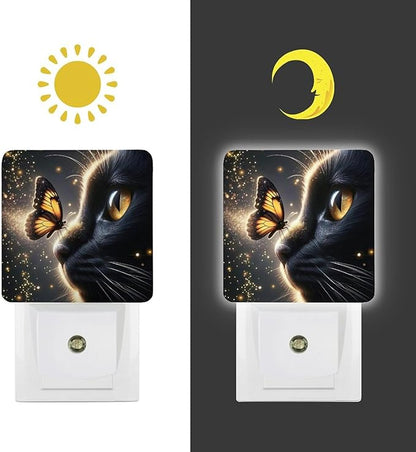 Cat Butterfly Night Light, Plug into Wall Decor Nightlights for Bedroom, Bathroom, Hallway, Kitchen, with Dusk to Dawn Light Auto Sensors LED Night Lights for Boys Girls Women Men Room Gifts