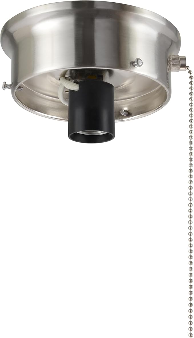 Aspen Creative 22104-09-1, Flush Mount Ceiling Fixture Shade Holder Kit with On/Off Pull Chain Switch in Brushed Nickel Finish 4-1/2" Fitter, 5" Diameter x 1-3/4" Height