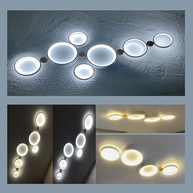 7-Lights LED Ceiling Light Fixture,Modern 42 Inch Ceiling Lights Flush Mount Wooden 47W Dimmable Chandelier for Living Room Bedroom Kitchen,3000K/4000K/6000K Temperatures Selectable White