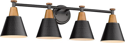 FEMILA Bathroom Vanity Light, 4-Lights Bathroom Light Fixtures Over Mirror, Modern Wall Mounted Lamp, Hammered Metal Shade, 4FG59B-4W BK