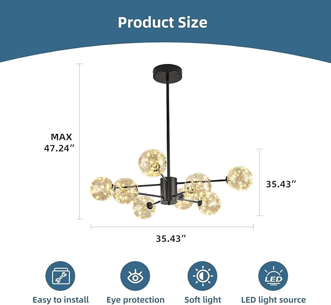 Modern Led Chandelier with Globe Glass,8 Light Dimmable Chandeliers for Dining Room,Pendant Lights Bubble Light for Dining Room,Farmhouse Kitchen Island,Living Room,Bedroom,Entrway,Hallway,3000-6000K
