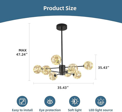 Modern Led Chandelier with Globe Glass,8 Light Dimmable Chandeliers for Dining Room,Pendant Lights Bubble Light for Dining Room,Farmhouse Kitchen Island,Living Room,Bedroom,Entrway,Hallway,3000-6000K