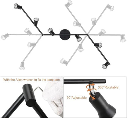 GLADFRESIT 6-Lights Track Lighting Kit, Ceiling Spot Light with Adjustable Light Pole and Matte Black Lamp Holder for Kitchen Living Room Loft(Bulbs Not Included)