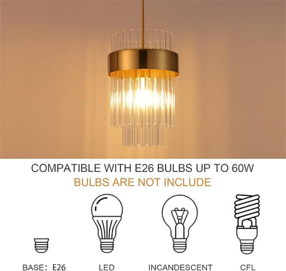 Gold Pendant Lights Kitchen Island,1-Light Crystal Pendant Light Fixtures Over Island,Modern Brass Mini chandelier For Dining Room, Adjustable Cord Hanging Lights For Bedroom,Bar,Sink,Entryway