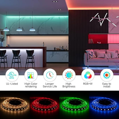 BTF-LIGHTING 5050 RGBW RGB+Warm White(2700K-3000K) 4 Colors in 1 LED 5m 16.4ft 96LED/m DC24V Multi-Colored LED Tape Lights IP67 Waterproof White 14mm PCB for Home Decoration(No Adapter or Controller)