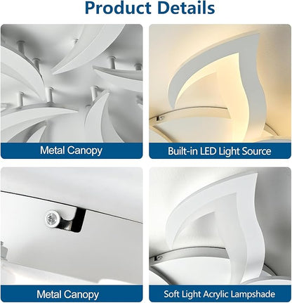 36" White Modern Geometric Dimmable Ceiling Light Fixture, 15 Leaves Low Profile Flush Mount Ceiling Light for Kitchen, Bedroom, Living Room