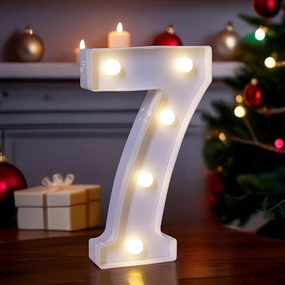 LED Light Up Marquee Letters, Battery Powered Decorative LED Letter Lights, Alphabet Light Up Letters for Wedding Birthday Party,Holiday Lamp or Home Bar Decoration (Number 7)