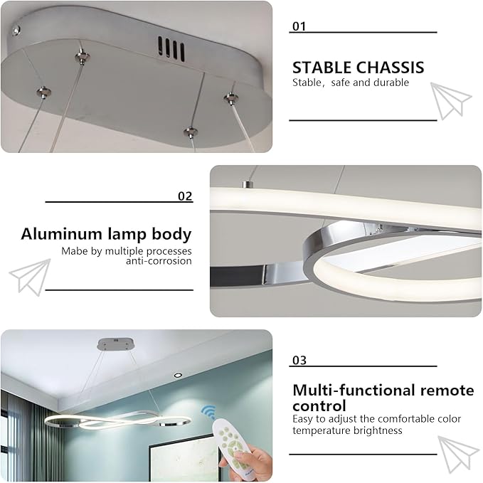 Modern Chandelier,Led Chandelier,Modern Led Pendant Light Dimmable Modern Led Chandelier for Dining Room Chandelier Light Fixture Over Table with Remote,Minimalist Kitchen Island Lighting